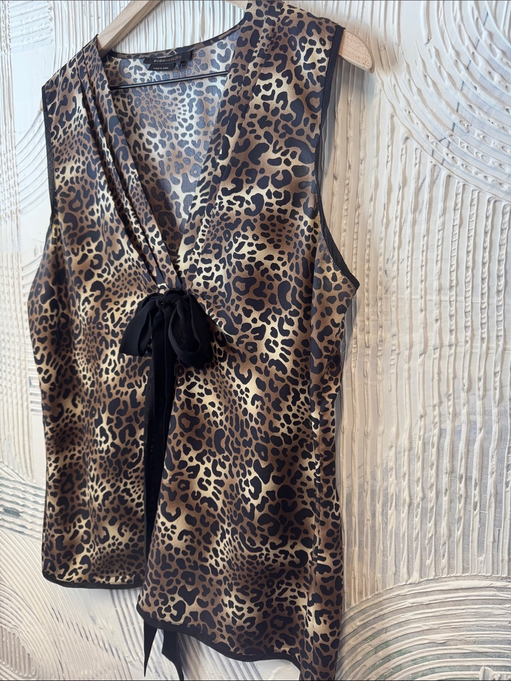 BCBGMaxAzria Leopard Print Tie-Front Sleeveless Camisole - Brown/Black N0456 - Picture 3 of 6
